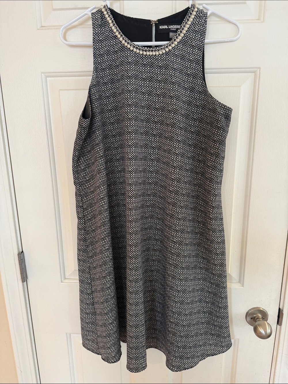 Karl Lagerfeld Black and White Tweed Jewel-Neck Mini Dress